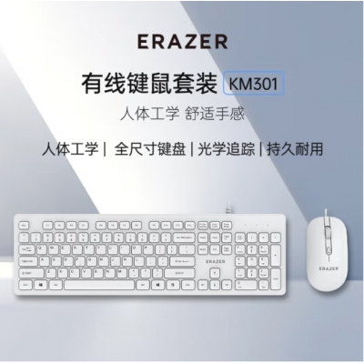 聯(lián)想（Lenovo）異能者有線鍵盤鼠標套裝 鍵鼠套裝 商務辦公鼠標鍵盤套裝 多媒體電腦筆記本鍵盤KM301（白色）